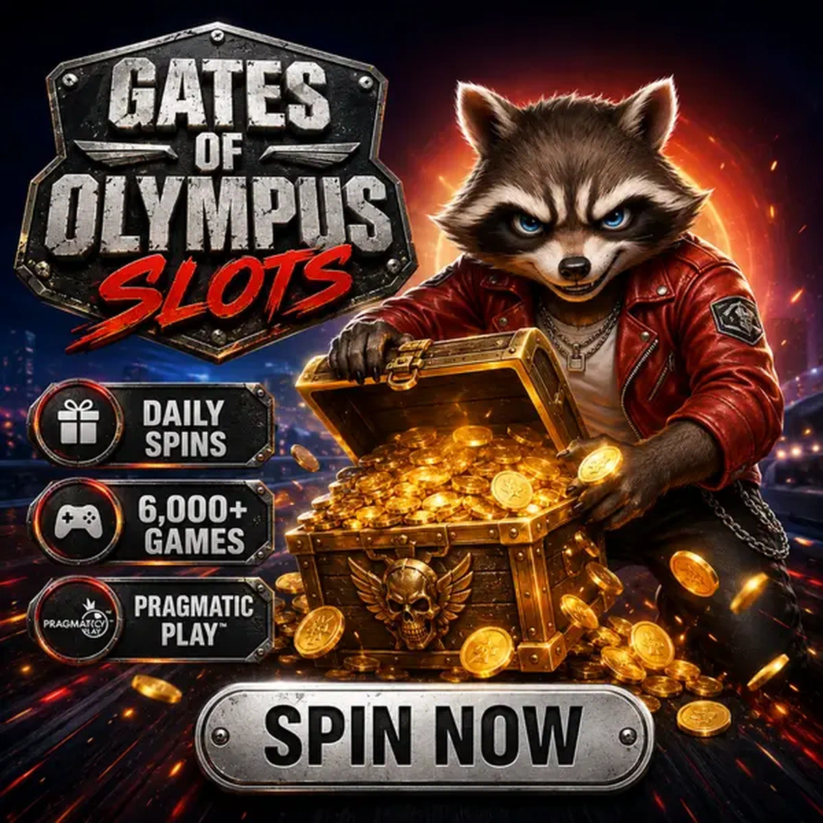 Personaggio procione che celebra la vittoria dei giri gratuiti a Gates of Olympus and Eligible Slot Games